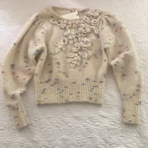 LoveShackFancy Claudette Mohair Alpaca Moon Rise Cream White Sweater XS NEW